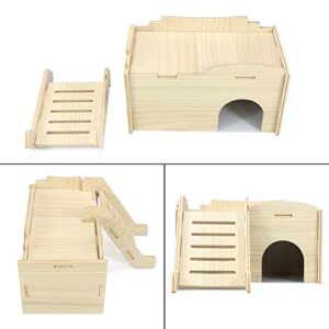 Jevnd Syrian Hamster Hideout, Woodland Hamster House Habitats Decor, Gerbil House with Climbing Ladder and Window, Detachable Hamster Toys, Handmade Hamster Hut Play/Chew/Hide for Gerbil and Lemmings