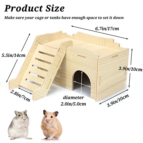 Jevnd Syrian Hamster Hideout, Woodland Hamster House Habitats Decor, Gerbil House with Climbing Ladder and Window, Detachable Hamster Toys, Handmade Hamster Hut Play/Chew/Hide for Gerbil and Lemmings