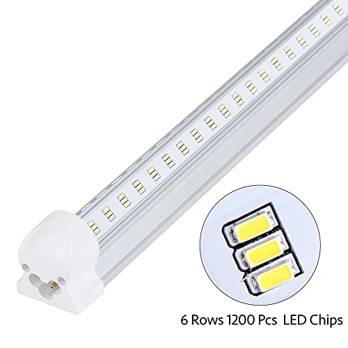 Singteam 10Pack 8Ft LED Shop Light Fixture, 100W Integrated LED Tube Light,15500LM, 6500K, Clear Cover,6 Rows V Shape 270 Degree T8 LED Lighting for Garage Warehouse Workshop Basement