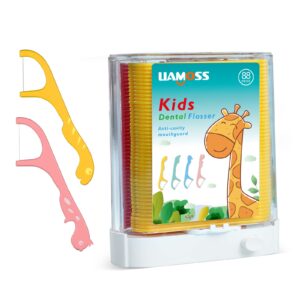 kids flossers dispenser- liamoss dental floss picks dispenser-disposable floss sticks dispenser,88 count flossing(pink+yellow),hygiene and organizer,more convenient