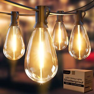 tjoy s14 led outdoor string lights, 50ft connectable string lights with 15 shatterproof bulbs, e12 sockets and weatherproof strand, edison vintage style warm white, decorate backyards, cafes, patios
