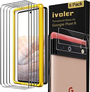 ivoler [4+2 pack screen protector for google pixel 6 [4 pack] with camera lens protector tempered glass [2 pack] [fingerprint unlock compatible] with alignment frame easy installation hd clear film