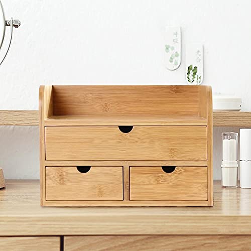 LifeSpace. Bamboo Makeup Organizer, Wooden Bathroom Counter Organizer, Vanity Wood Makeup Organizer with Drawers, Bedside Table Organizer Womens for Skin Care Cosmetics. No Assembly Required.