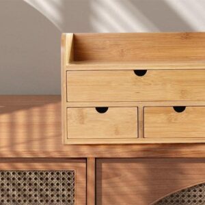 LifeSpace. Bamboo Makeup Organizer, Wooden Bathroom Counter Organizer, Vanity Wood Makeup Organizer with Drawers, Bedside Table Organizer Womens for Skin Care Cosmetics. No Assembly Required.