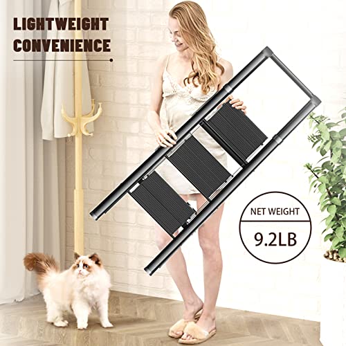 3 Step Ladder, Folding Step Stool with Wide Anti-Slip and Sturdy Pedal, Convenient Handgrip, Aluminum Lightweight Portable Step Stool for Adults Multi-Use for Home and Kitchen, Black, 330 lbs