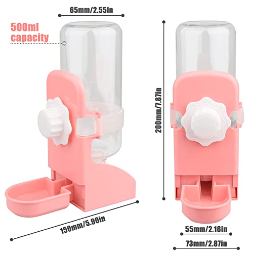 Pet Cage Suspended Water Dispenser, [17oz] Diyife Rabbit Water Feeder,No Drip Hanging Fountain Automatic Dispenser, Small Animal Water Bottle for Bunny Chinchilla Hedgehog Squirrel,Pink