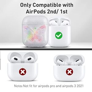 Aiiko 3D Butterfly Airpod Case with Keychain Clear Glitter Airpod Gen 2 Case for Women Girl Soft TPU Shockproof Protective Compatible Apple AirPods 1st 2nd Generation Charging Case