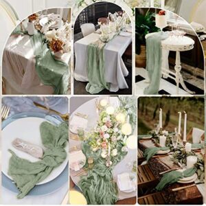 10 Pcs Sage Green Cheesecloth Table Runner 10FT, Gauze Table Runner for Wedding Reception Sheer Bridal Shower Birthday Party Boho Table Decoration, Rustic Romantic Wedding Runner