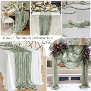 10 Pcs Sage Green Cheesecloth Table Runner 10FT, Gauze Table Runner for Wedding Reception Sheer Bridal Shower Birthday Party Boho Table Decoration, Rustic Romantic Wedding Runner