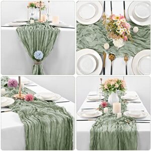 10 Pcs Sage Green Cheesecloth Table Runner 10FT, Gauze Table Runner for Wedding Reception Sheer Bridal Shower Birthday Party Boho Table Decoration, Rustic Romantic Wedding Runner