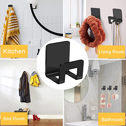 6 Pack Adhesive Towel Hooks Heavy Duty Stick on Wall Hooks Command Hooks Towel Hooks Door Hooks Waterproof Stainless Steel Kitchen Hooks, Adhesive Holders for Bathroom and Bedroom (6 Pcs Black)