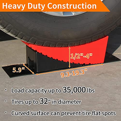 OULEME RV Leveling Blocks, Camper Leveler, 2 Packs for Dual Axle Tandem Wheel Travel Trailer Motorhome, Include 2 Curved Leveler Ramp, 2 Chock, 2 Rubber Mat, 1 T Bubble Level, 1 Storage Bag