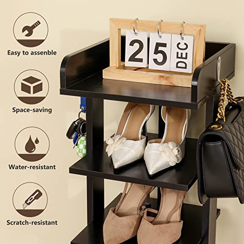 usikey 6 Tiers Vertical Shoe Rack, Entryway Wooden Shoe Rack with Bottom Drawer & Extra Top Storage, Tall Shoe Rack Organizer, Space Saving Shoe Tower, Shoe Storage Stand for Small Space, Black