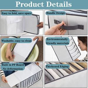 DOUBFIVSY 2Pcs Wardrobe Clothes Organizer with Support Board, Large 9 Grids Foldable Jeans Drawer Organizer Waterproof Closet Storage Box for T-shirt Pants Underwear Bra Leggings Sweaters, Grey