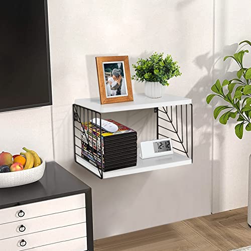 Floating Bedside Table Floating Nightstand Bedside Shelf Wall Mounted Nightstand 2 Tier Floating Wall Shelf Beside Table Floating Shelves for Wall in Bedroom, Living Room,Bathroom,Kitchen,Office,White