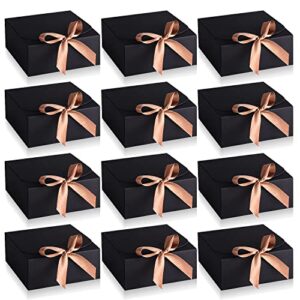 aiex 12 pcs gift boxes with lids, 4.5" x4.5"x2" present boxes square gift box with champagne wrap ribbons, gift wrap boxes for birthday wedding party christmas chocolate candy (black)
