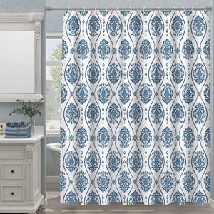 sumgar boho damask flowers shower curtain blue and white, retro ogee pattern bathroom curtains, classic paisley totem moroccan beach fabric shower curtains set with hooks 72x72 inches