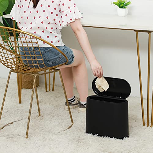 Cq acrylic 8L Slim Bathroom Trash Can Plastic 2.1 Garbage Can with Press Top Lid,Dog Proof Wastebasket Trash Can for Bedroom,Kitchen,Office,Living Room,Black