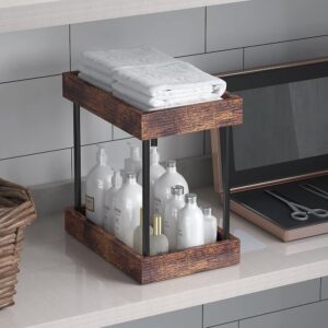 SANRETAHO Bathroom Organizer Countertop, 2 Tier Wood Bathroom Counter Shelf, Cosmetic Storage Vanity Organizer, Coffee Station Organizers, Kitchen Spice Rack