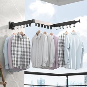 wall mounted clothes drying rack rotatable retractable laundry drying rack space-saver clothes hanging rack indoor/outdoor dryer racks，3 rods - 44.9" l