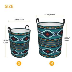 Blue Aztec Print Laundry Baskets, Canvas Fabric Laundry Hamper,Collapsible Clothes Hamper With Handles For Home,Office,Bedroom Medium