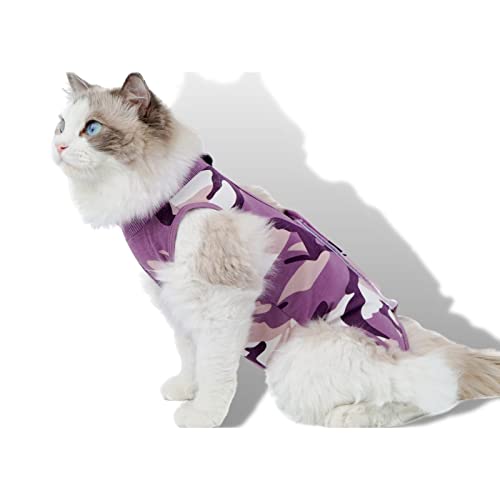 TORJOY New Professional Cat Recovery Suit After Surgery as E-Collar Alternative, Kitten Recovery Suit for Spay to Cover Abdominal Wounds, Camouflage Cat Apparel Anti-Licking Cat Onesie