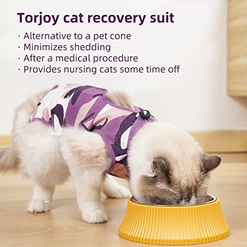 TORJOY New Professional Cat Recovery Suit After Surgery as E-Collar Alternative, Kitten Recovery Suit for Spay to Cover Abdominal Wounds, Camouflage Cat Apparel Anti-Licking Cat Onesie