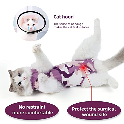 TORJOY New Professional Cat Recovery Suit After Surgery as E-Collar Alternative, Kitten Recovery Suit for Spay to Cover Abdominal Wounds, Camouflage Cat Apparel Anti-Licking Cat Onesie