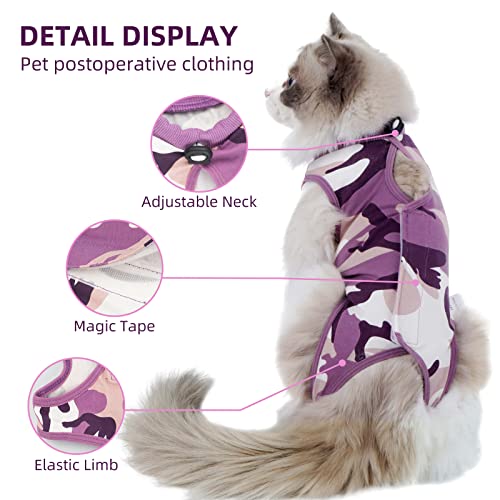 TORJOY New Professional Cat Recovery Suit After Surgery as E-Collar Alternative, Kitten Recovery Suit for Spay to Cover Abdominal Wounds, Camouflage Cat Apparel Anti-Licking Cat Onesie