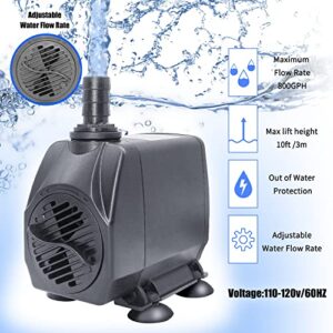 YOFOTHS Submersible Water Pump 35W/40W 800GPH Ultra Quiet Fountain Pump 3000L/H 10ft High Lift Pump for Aquarium, Fish Tank, Pond, Hydroponics, Statuary