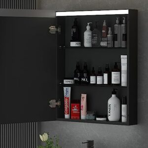 ExBrite LED Lighted Bathroom Medicine Cabinet with Mirror,24" W x 30" H Medicine Cabinet with Lights,Black Medicine Cabinet with 3-Layer Storage Shelves,Surface mounting only (Left Opening Door)