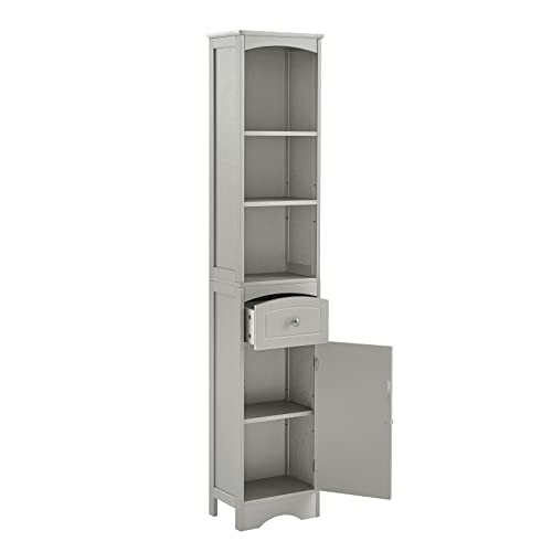 BNSPLY Tall Bathroom Cabinet with Shelves and Drawer, Slim Storage Tower with Adjustable Shelves, Narrow Bathroom Cabinet, Linen Cabinet for Bedroom, Living Room (Grey, 13.4" L x 9" W x 67" H)