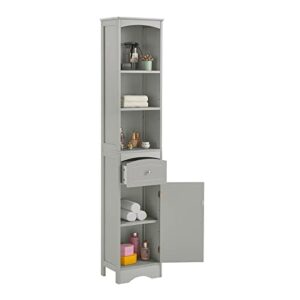 BNSPLY Tall Bathroom Cabinet with Shelves and Drawer, Slim Storage Tower with Adjustable Shelves, Narrow Bathroom Cabinet, Linen Cabinet for Bedroom, Living Room (Grey, 13.4" L x 9" W x 67" H)