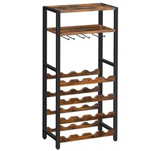 hoobro freestanding wine rack, 16-bottle wine storage rack with tabletop and glass holder, 6-tier bar rack, for kitchen, bar, dining room, rustic brown bf04jj01