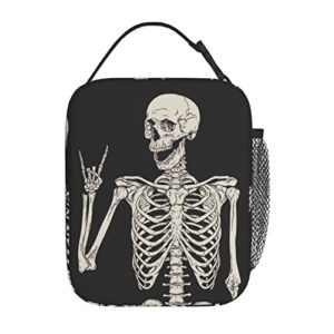 yetta yang halloween skeleton funny skull portable lunch bag insulated lunch box reusable totes for women men work picnic camping