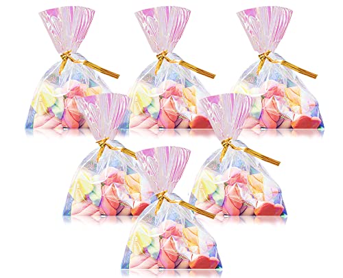 100pcs Cellophane Treat Bags, 3"x5" Iridescent Holographic Goodie Bags, Candy Bags Party Favors Bags with Twist Ties for Birthday Wedding Halloween Christmas, Valentines (3 x 5 inches (Pack of 100))