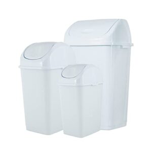 superio swing top trash can, waste bin for home, kitchen, office, bedroom, bathroom, ideal for large or small spaces - white (3 pack- 4.5 gal, 9 gal, 13 gal)