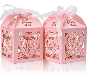 elephant-package 25 pcs laser cut boxes (pink), bridal shower favor boxes with ribbon, thank you lace candy boxes, party favor, wedding, anniversary.