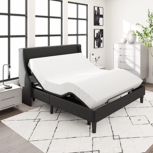 Allewie King Adjustable Bed Base Frame with New Generation Motor, Wireless Remote, Head and Foot Incline, Intelligent Sleep Aid, Zero-Gravity, High Weight Capacity, Easy Self-Assembly, Basic
