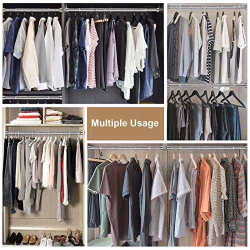 Closet Rods for Hanging Clothes, 14 to 50 Inch Silver Adjustable closet Hanging Rod Closet Pole Holder metal pole for Wardrobes, Shoe Cabinets