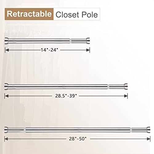 Closet Rods for Hanging Clothes, 14 to 50 Inch Silver Adjustable closet Hanging Rod Closet Pole Holder metal pole for Wardrobes, Shoe Cabinets