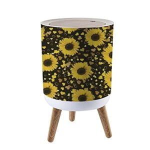 ksygyfrude small trash can with lid sunflower sunflower heart isolated white round garbage can press cover wastebasket wood waste bin for bathroom kitchen office 7l/1.8 gallon