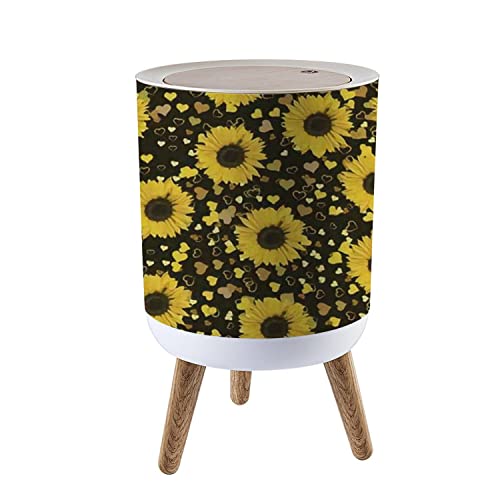 KSYGYFRUDE Small Trash Can with Lid Sunflower Sunflower Heart Isolated White Round Garbage Can Press Cover Wastebasket Wood Waste Bin for Bathroom Kitchen Office 7L/1.8 Gallon