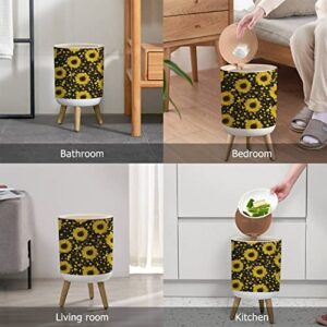 KSYGYFRUDE Small Trash Can with Lid Sunflower Sunflower Heart Isolated White Round Garbage Can Press Cover Wastebasket Wood Waste Bin for Bathroom Kitchen Office 7L/1.8 Gallon