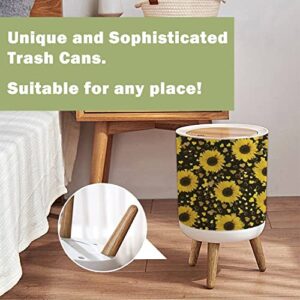 KSYGYFRUDE Small Trash Can with Lid Sunflower Sunflower Heart Isolated White Round Garbage Can Press Cover Wastebasket Wood Waste Bin for Bathroom Kitchen Office 7L/1.8 Gallon