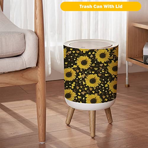 KSYGYFRUDE Small Trash Can with Lid Sunflower Sunflower Heart Isolated White Round Garbage Can Press Cover Wastebasket Wood Waste Bin for Bathroom Kitchen Office 7L/1.8 Gallon