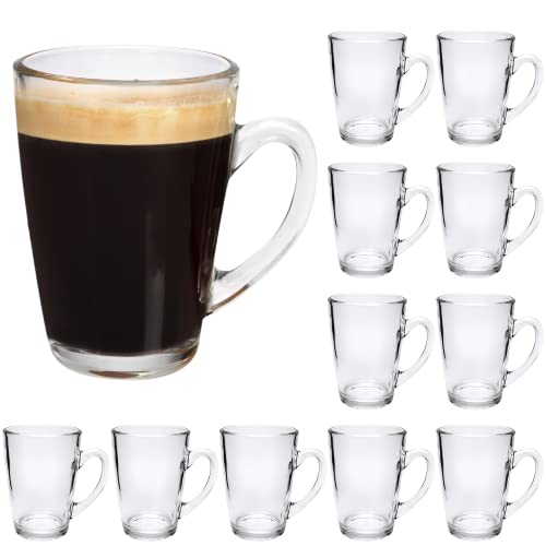 Cadamada Clear Glass Coffee Mugs, 7 OZ Espresso Mugs with Handle, Glass Drinking Beverage Cups for Latte, Cappuccino, Tea, Fruit Juice, Water, Office, Set of 12