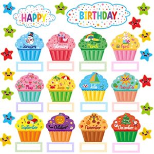64 pcs happy birthday bulletin board set bright cupcake cut-outs for calendars classroom decoration