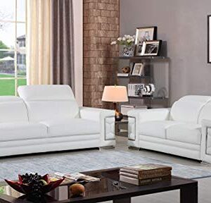 HomeRoots 71" X 41" X 29" Modern White Leather Sofa and Loveseat