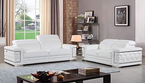 HomeRoots 71" X 41" X 29" Modern White Leather Sofa and Loveseat